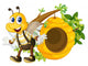 A smiling yellow bee near the beehive Wall Decal