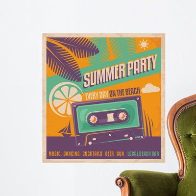 Summer Party Retro Poster shown on a wall