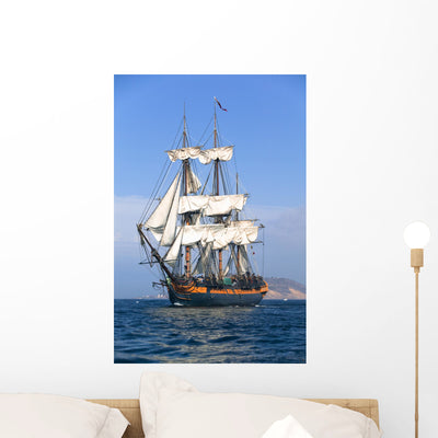 Hms Surprise Sailing Ship Wall Mural shown on a wall