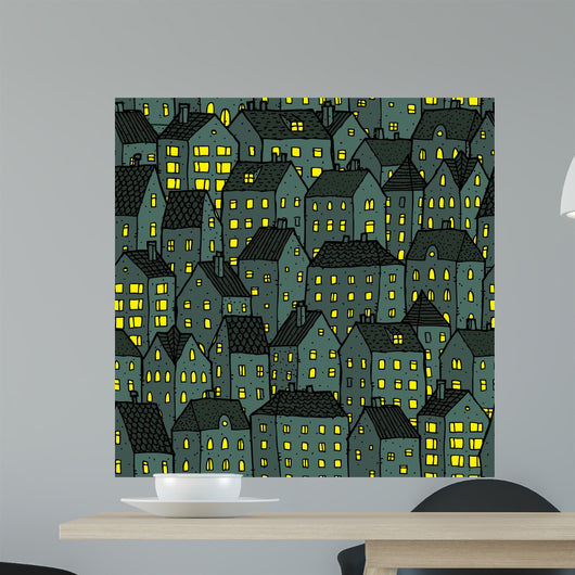 City Seamless Pattern Night Wall Decal