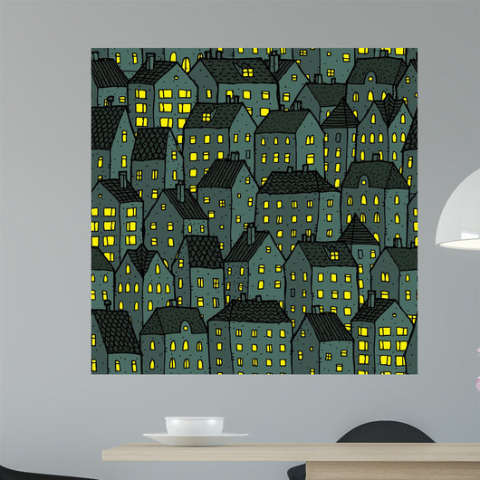 City Seamless Pattern Night Wall Decal