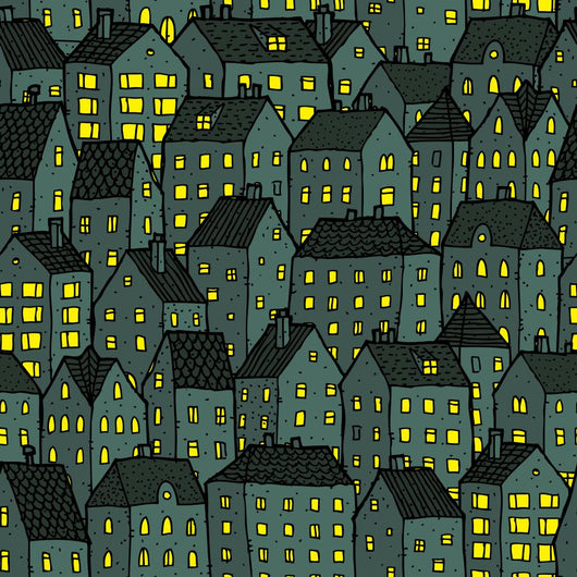 City Seamless Pattern Night Wall Decal