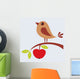 Tree branch with apple and cute bird 