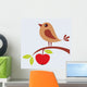 Tree branch with apple and cute bird 