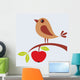 Tree branch with apple and cute bird 