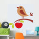 Tree branch with apple and cute bird 