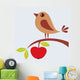 Tree branch with apple and cute bird 