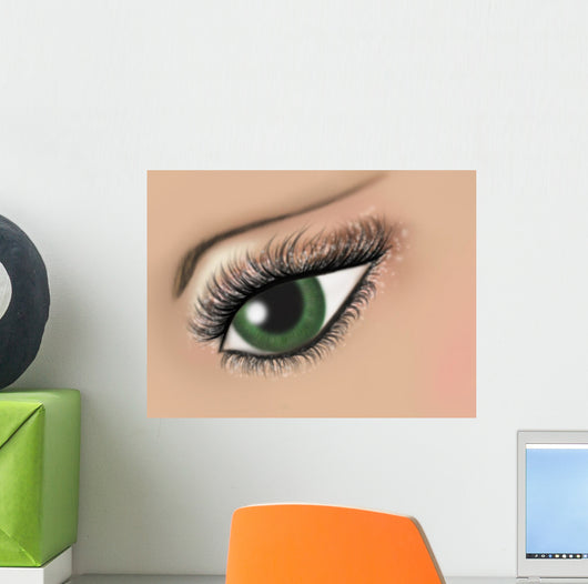 Illustration of a green female eye  Wall Mural