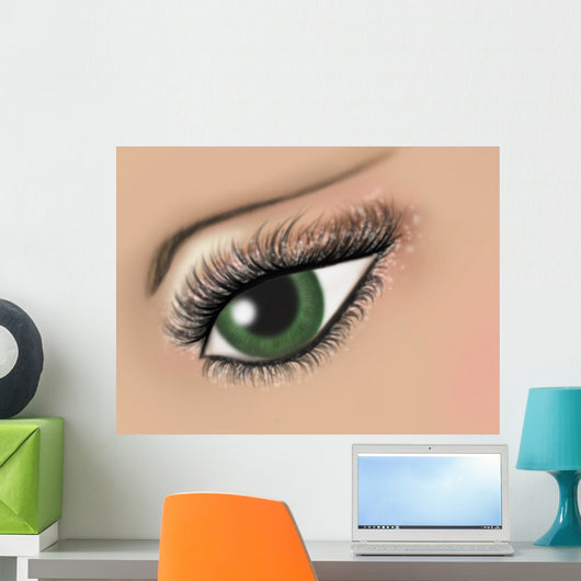 Illustration of a green female eye  Wall Mural