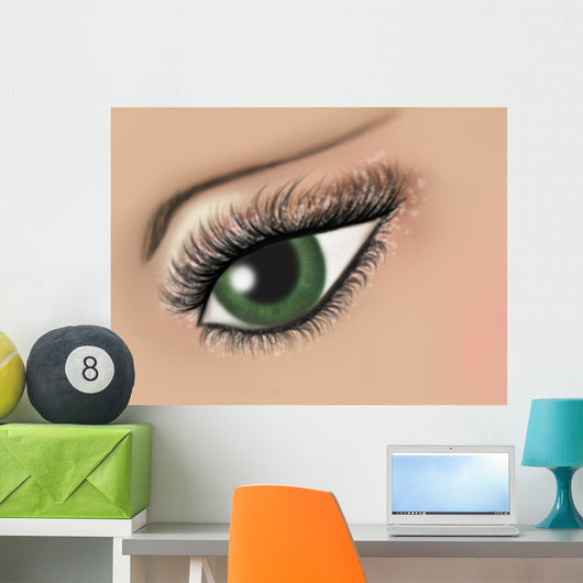 Illustration of a green female eye  Wall Mural