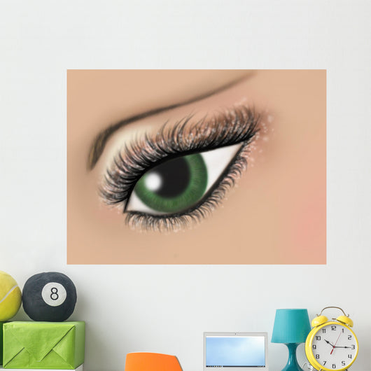Illustration of a green female eye  Wall Mural