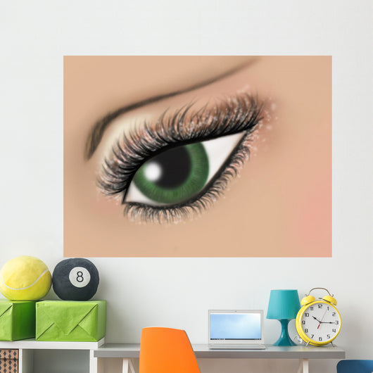 Illustration of a green female eye  Wall Mural