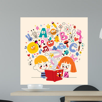 Cute Kids Reading Book shown on a wall
