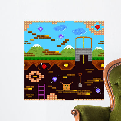 Retro Video Game Wallpaper Tile shown on a wall