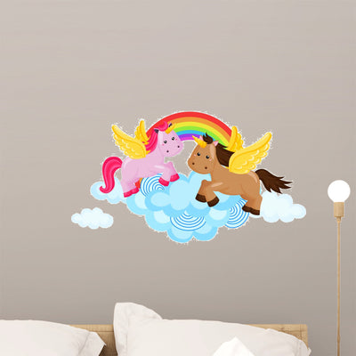 Rainbow Unicorn Wall Decal shown on a wall
