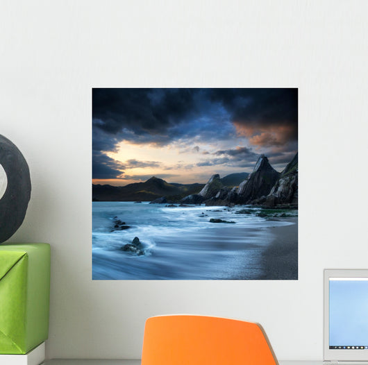 Beautiful landscape of mountains and sea at sunset 