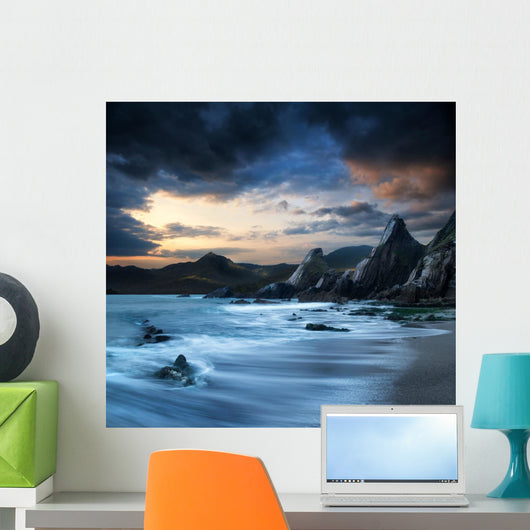 Beautiful landscape of mountains and sea at sunset 