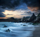 Beautiful landscape of mountains and sea at sunset 