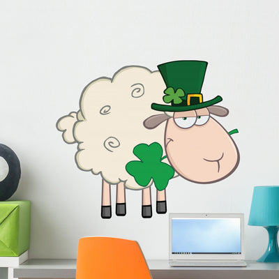 Irish Stpatricks Day Sheep Wall Decal shown on a wall