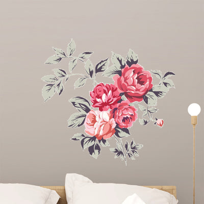 Vintage Pink Roses Wall Decal shown on a wall
