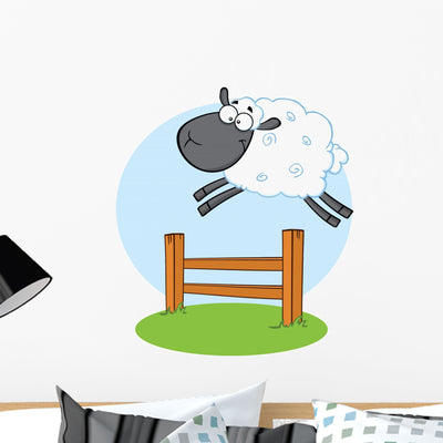 Funny Black Head Sheep Wall Decal shown on a wall