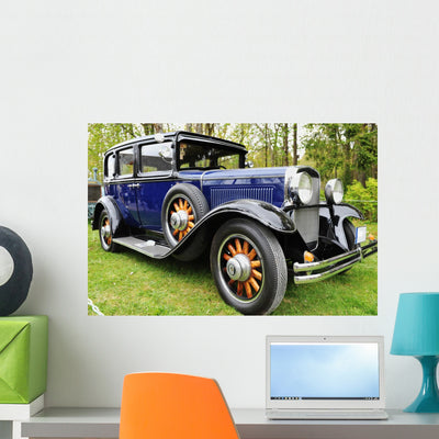 Old American Car Wall Mural shown on a wall