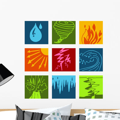 Nature Elements Collage Wall Decal shown on a wall