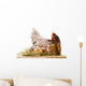 Chicken in nest with eggs isolated on white Wall Decal