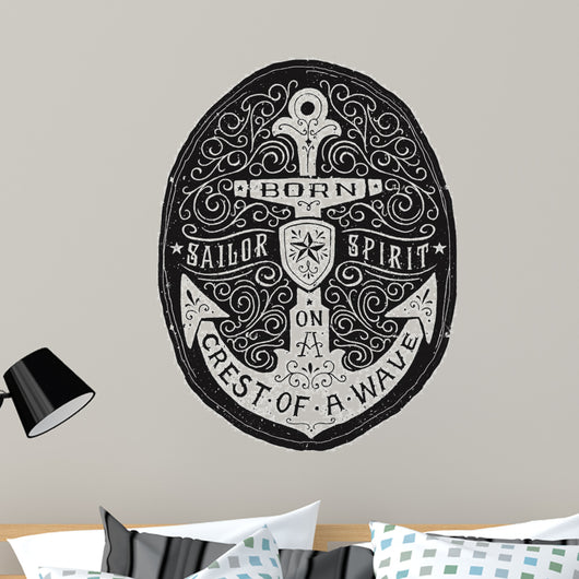 Vintage Hand Drawn Flourish Anchor Badge 
