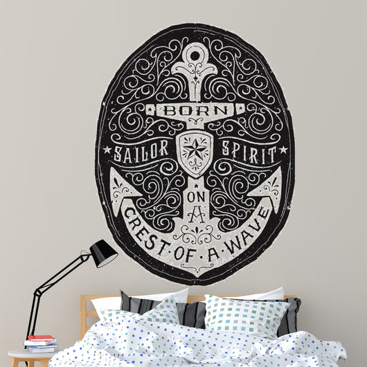 Vintage Hand Drawn Flourish Anchor Badge 