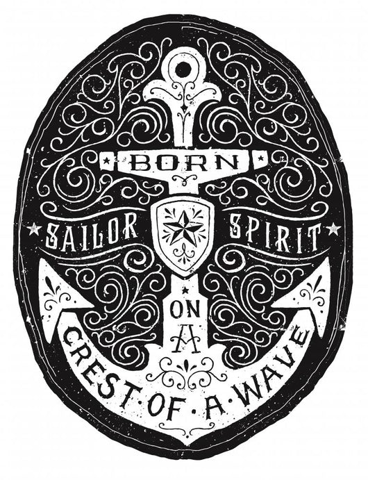 Vintage Hand Drawn Flourish Anchor Badge 