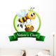 A label with a bee holding a pot Wall Decal