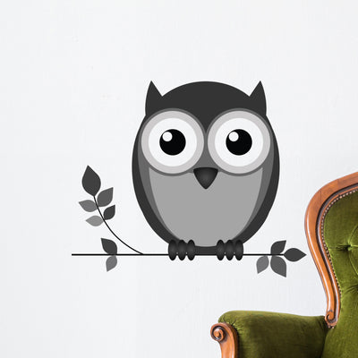 Wise Owl Branch White Wall Decal shown on a wall