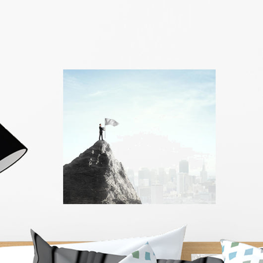businessman standing with flag Wall Mural