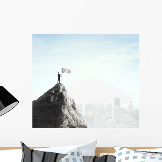 businessman standing with flag Wall Mural