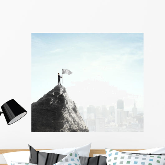 businessman standing with flag Wall Mural