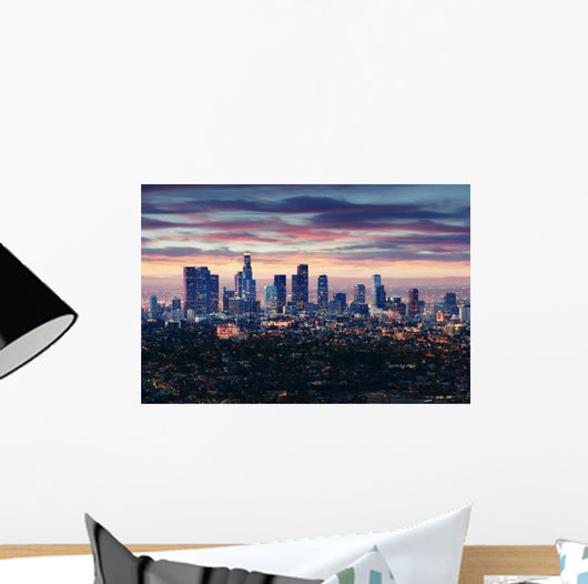 City of Los Angeles California at sunset with light trails 