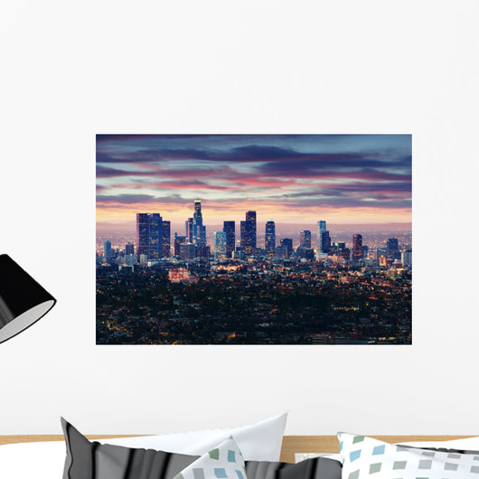 City of Los Angeles California at sunset with light trails 