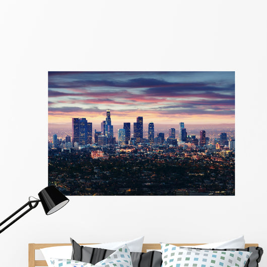 City of Los Angeles California at sunset with light trails 