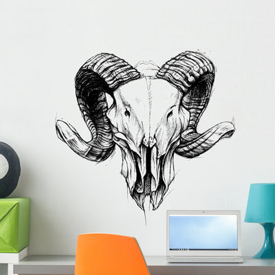 Ram Skull Wall Decal shown on a wall
