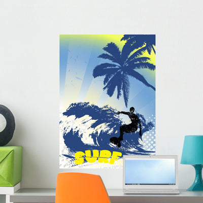 Surfer Silhouette Grunge shown on a wall