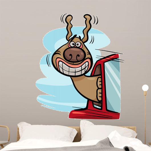 dog in car cartoon illustration 
