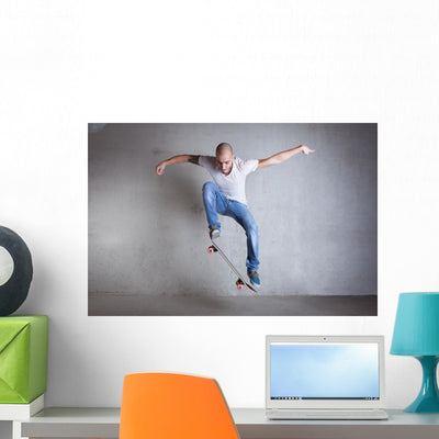 Skateboarder Doing Skateboard Trick Wall Decal shown on a wall