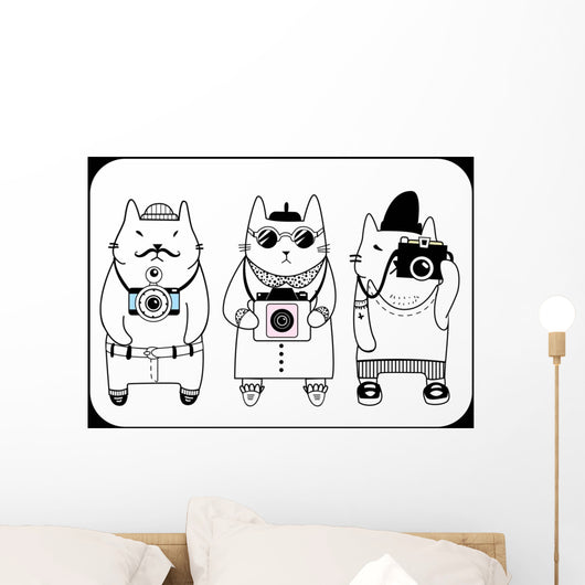 cute hipster cats Wall Mural