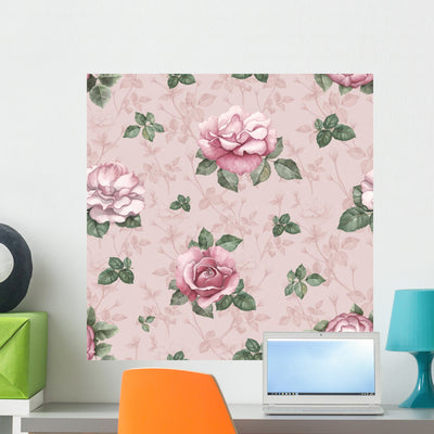 Watercolor Pattern with Rose Wall Decal shown on a wall