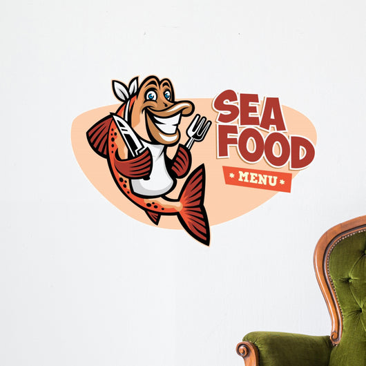 smiling fish seafood restaurant mascot Wall Decal