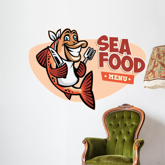 smiling fish seafood restaurant mascot Wall Decal