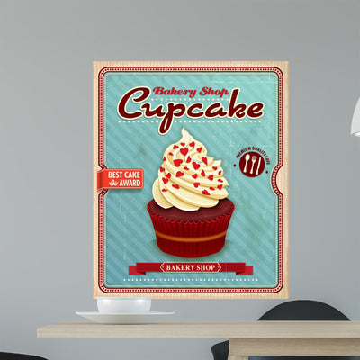 Vintage Cupcake Poster Design shown on a wall