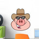 Pig Head Cartoon Character with Sunglasses and Cowboy Hat Wall Decal