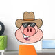 Pig Head Cartoon Character with Sunglasses and Cowboy Hat Wall Decal
